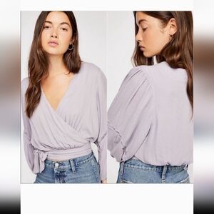 NWT M Free People - Dream Girl Plunging Wrap Top - Lavender